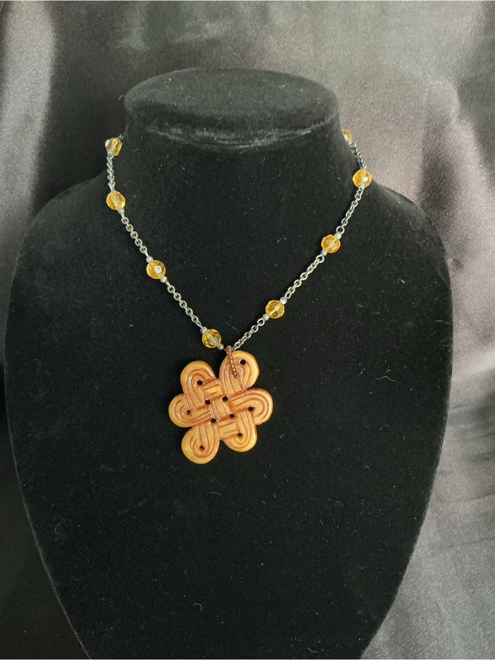 Vintage Handcrafted Yellow Jade Mystic Knot Necklace